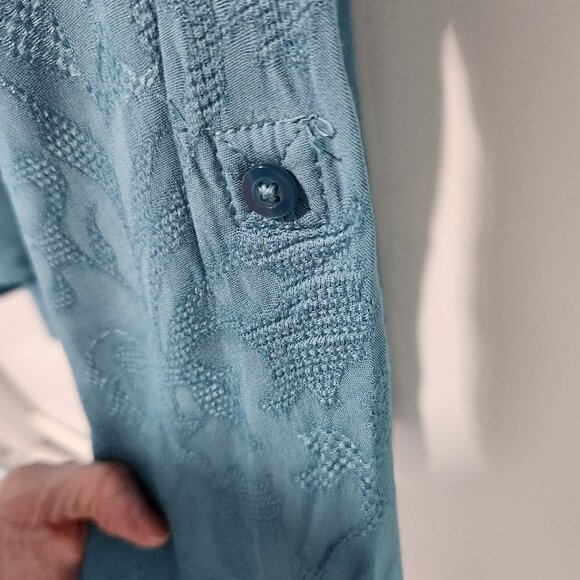 Simply Vera Vera Wang Blue Jacquard V-neck long sleeve BOHO top blouse shirt XL - Picture 5 of 8